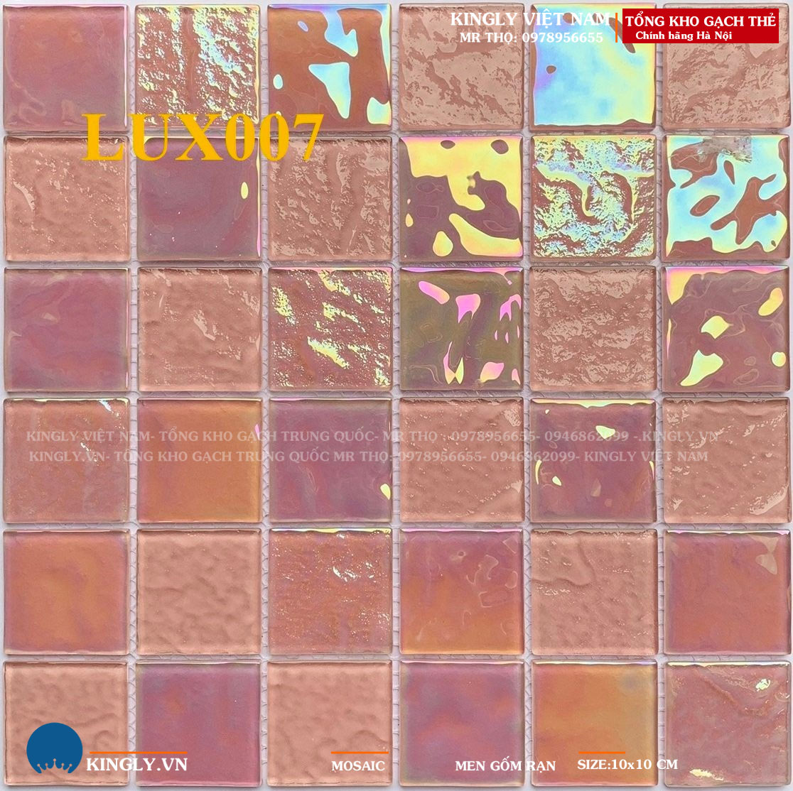 Gạch Mosaic ánh kim màu hồng 300X300 LUX007 Loại 1